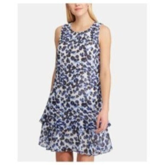 NWT Ralph Lauren Blue & White Floral Layered Sleeveless Summer Dress Size 2 - Picture 1 of 7